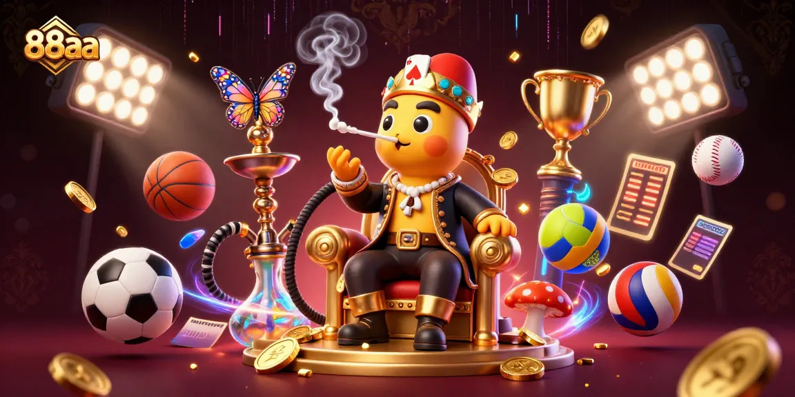 Experience exciting gaming at 88aa with a vibrant scene of casino elements and sports balls.