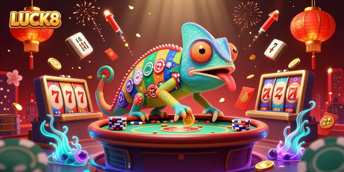 LUCK8 casino owner cartoon character captivating players with exciting games and vibrant elements.