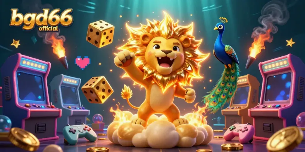 Experience the excitement of bgd66 official with a vibrant 3D illustration featuring casino-themed characters and games.