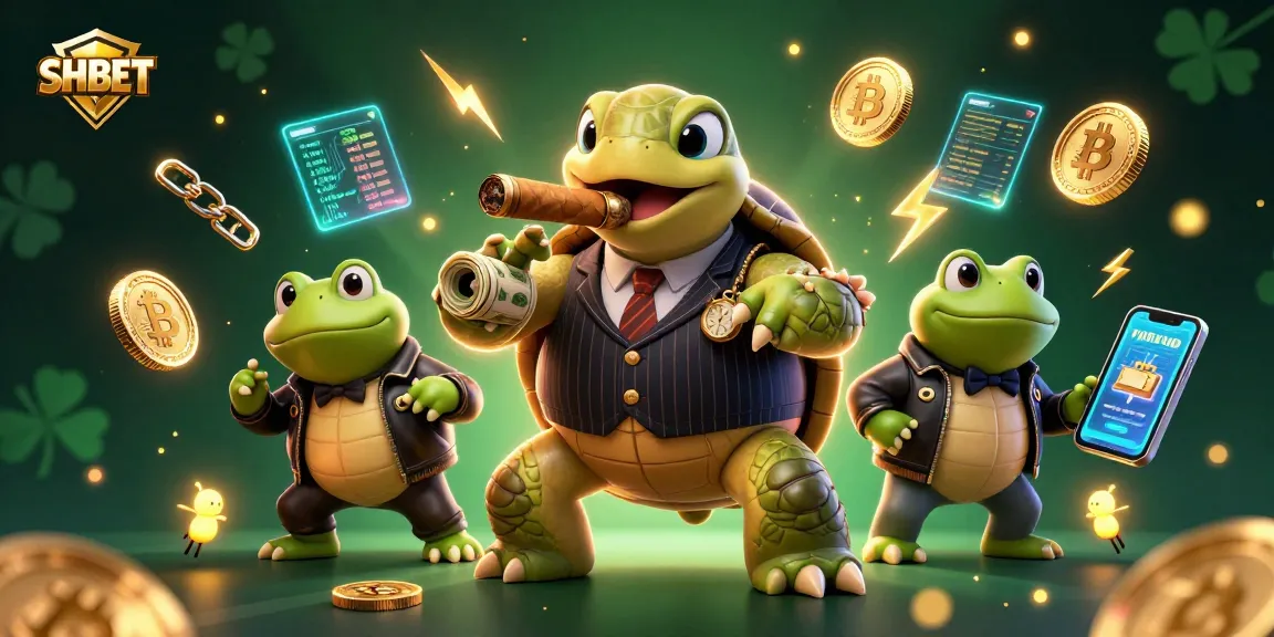 SHBET showcases a dynamic 3D cartoon scene highlighting a snapping turtle and bullfrogs amidst vibrant gaming elements.