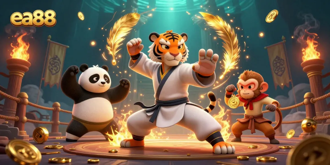 Experience the excitement of ea88 with a dynamic cartoon scene of masters and games.