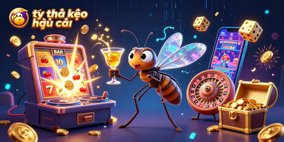 Engaging visual of tỷ lệ kèo nhà cái showing a frozen-in-amber mosquito, trilobite DJ, and golden roulette elements.