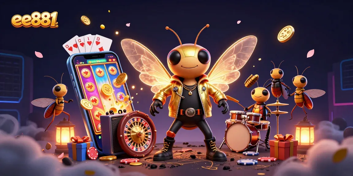 Experience thrilling slots at ee881 with a dynamic rock star theme and vibrant casino elements.