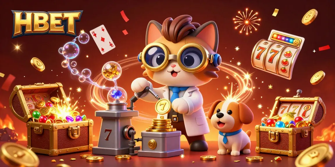 Experience the thrill of HBET gaming with a mad scientist cat creating gold coins amidst excitement.