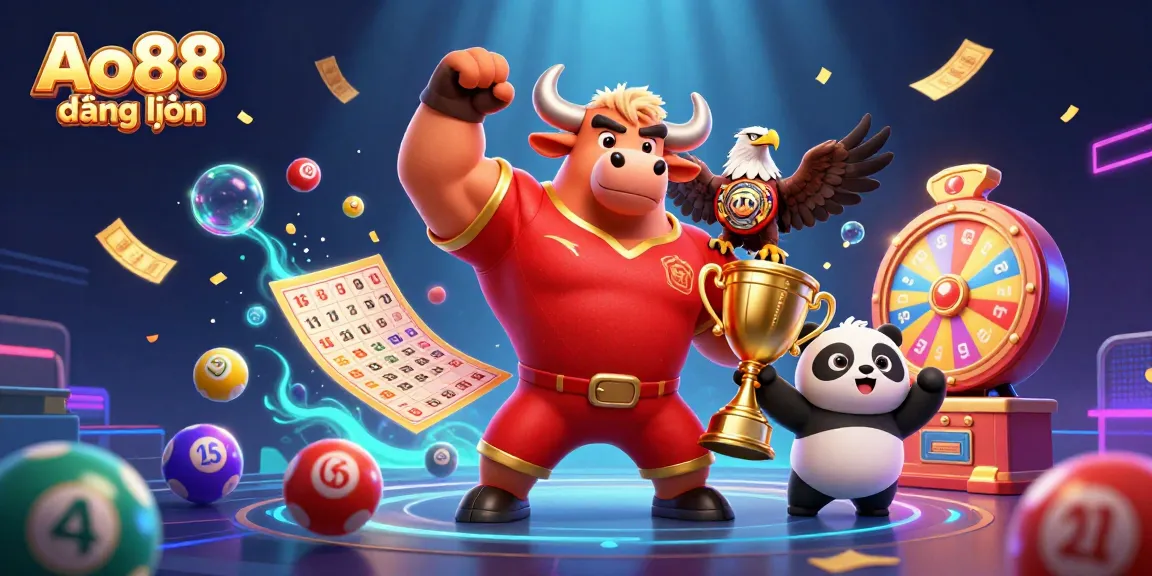 Engage in exciting gaming action with Ao88 đăng nhập as a bull mascot celebrates victory