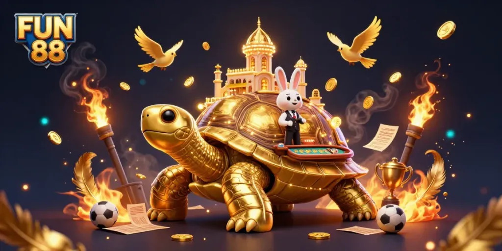 Experience thrilling FUN 88 action with a dynamic scene featuring a golden tortoise casino.