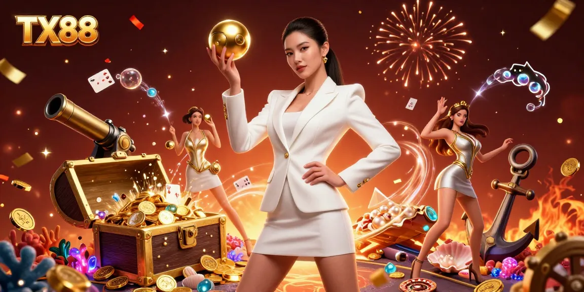 Engage in thrilling casino action with TX88, showcasing a stunning Asian woman amidst luxury gaming elements.