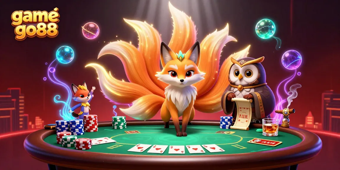 Experience the excitement of game go88 in a vibrant 3D cartoon scene with mystical characters and gambling elements.