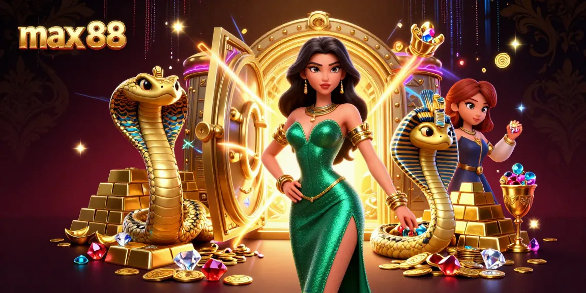 Experience thrilling wins at max 88 with a glamorous 3D casino scene full of treasures and game elements.