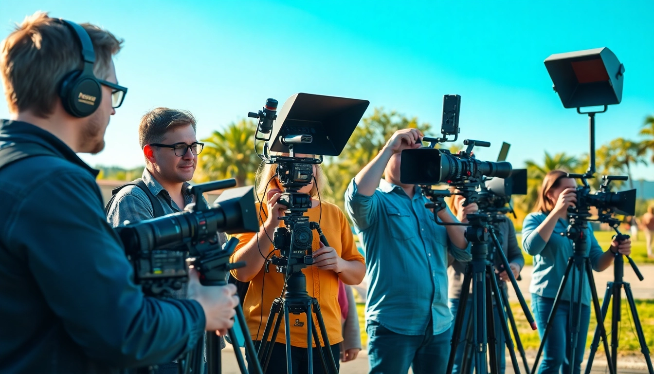 Video Production team collaborating creatively on a vibrant outdoor set.