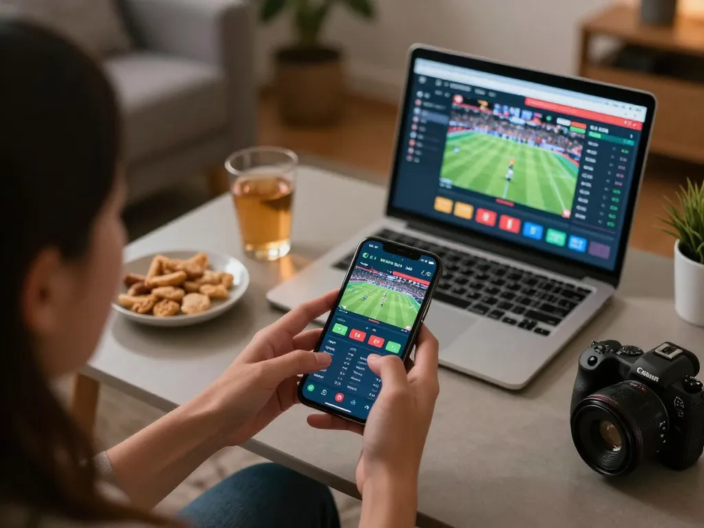 Engaging with live sports betting on 1gom app showcases strategic gameplay in a cozy atmosphere