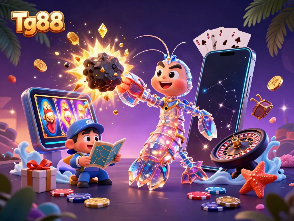 Tg88 showcases thrilling casino adventures with a galactic samurai mantis shrimp and gaming elements.