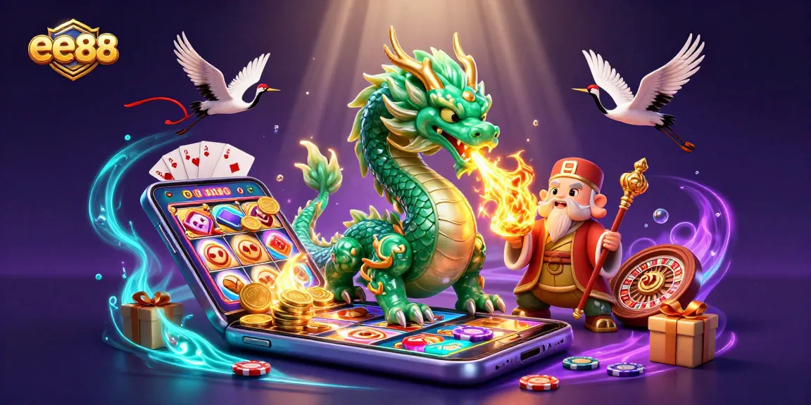 Experience the thrill of ee88 with magical creatures and vibrant casino elements illustrating dynamic gambling action.