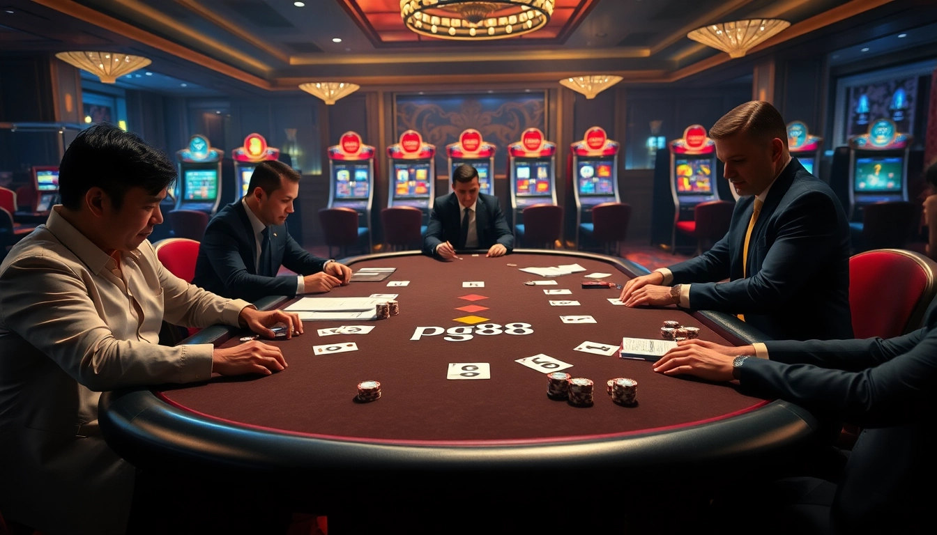 Experience thrilling poker action at pg88, featuring elegant tables and professional players.