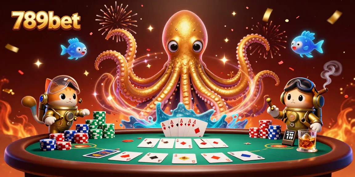 Experience the excitement of 789bet with a dynamic casino scene featuring a kraken and poker elements.