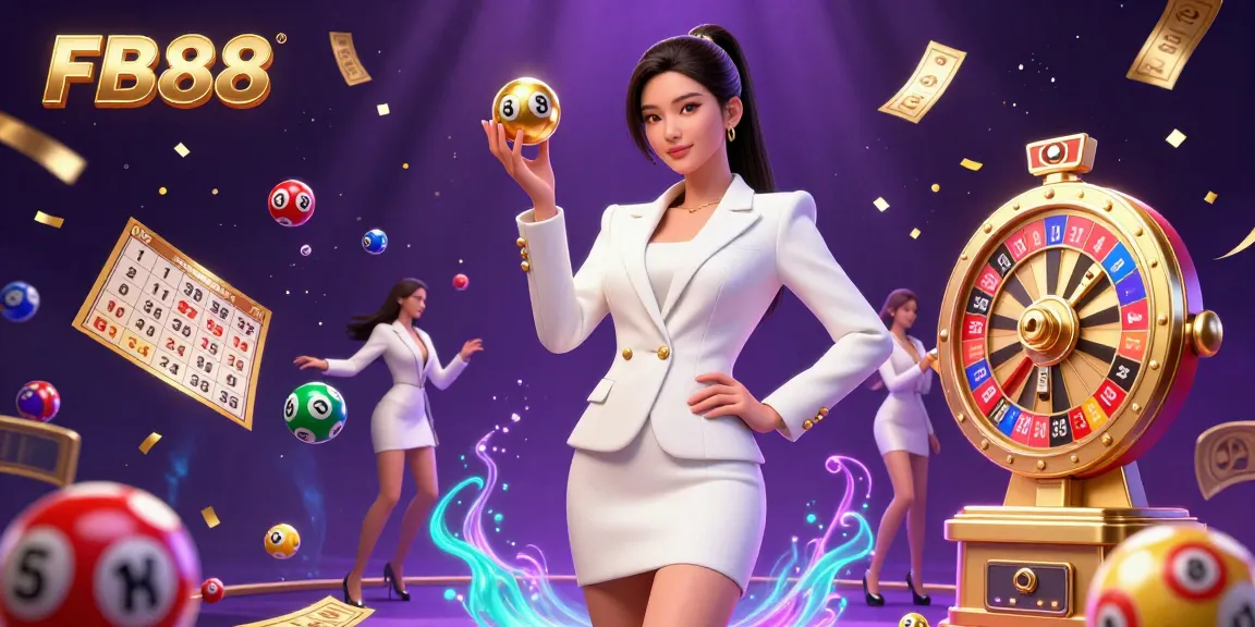 Experience the thrill of FB88 through an engaging 3D digital illustration filled with vibrant casino elements.
