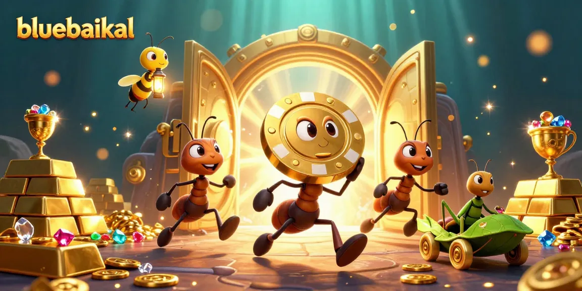 Engage in thrilling heists with bluebaikal's vibrant gambling scene featuring animated characters and loaded treasures.
