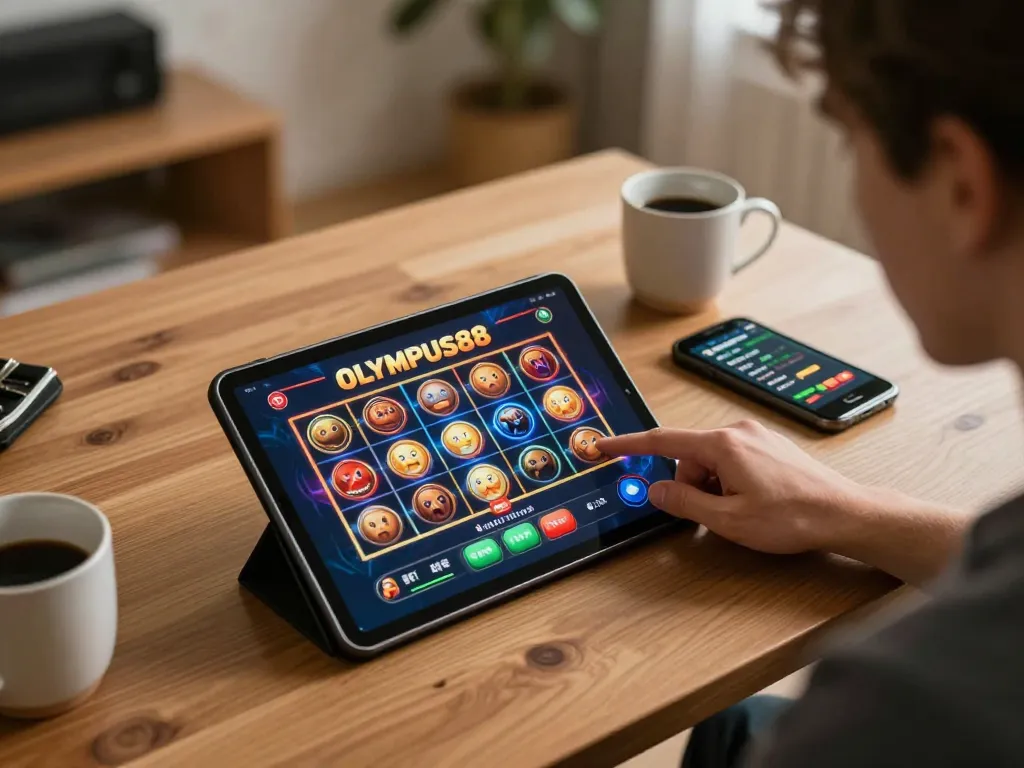 Experience the thrill of OLYMPUS88 slots with engaging gameplay and vibrant graphics in a cozy home setup.