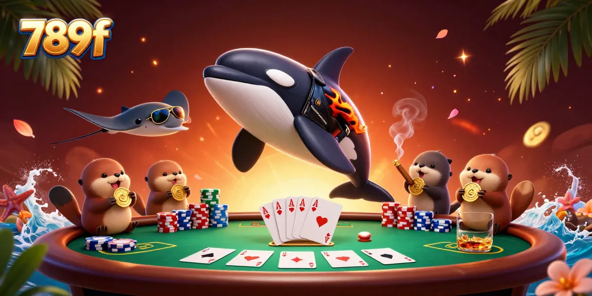 Join the excitement at 789f with vibrant sea creatures immersed in poker action.