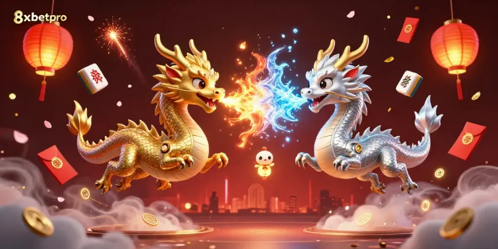 Experience thrilling gameplay at 8xbetpro with an energetic casino scene featuring dragons and festive elements.