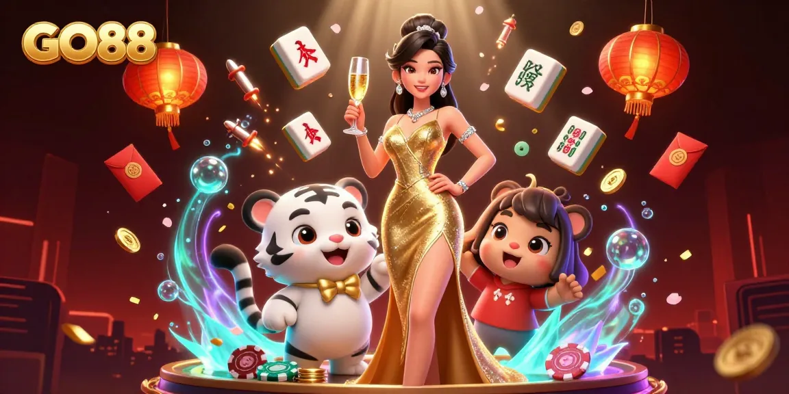 Experience exciting gameplay at GO88 with a glamorous atmosphere featuring a woman and a lucky tiger!