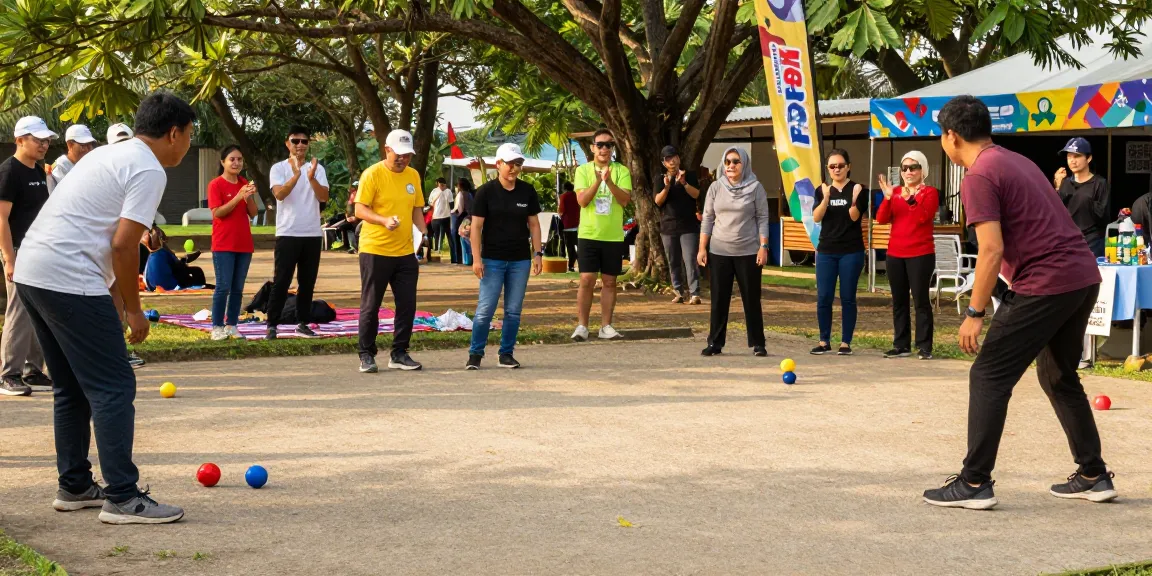 People enjoying a lively petanque match at fopikotatarakan.org outdoor court.